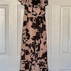 Blush and Black  Floral Maxi Dress -  Elegant Women's Dress